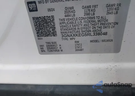 2024 Chevrolet Equinox Fwd Lt из США, поврежденный, VIN 3GNAXKEG5RL338048